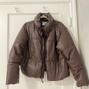 Old Navy Women's Faux Leather Chocolate Puffer Jacket